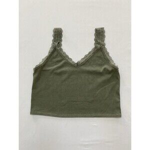 American Eagle Olive Green Ribbed Lace Trim Cami Top Size Large Whimsigoth Y2K